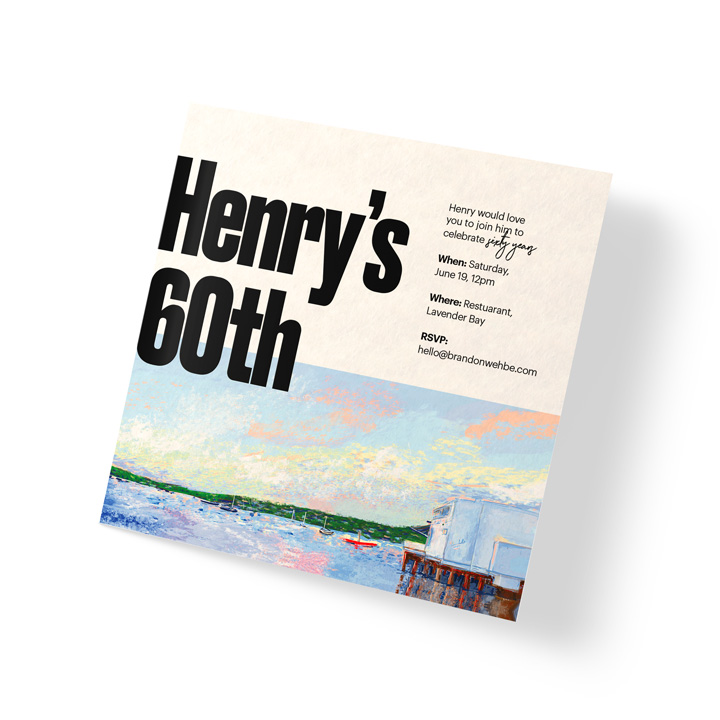 Invitation for Henry's 60th, with digital painting