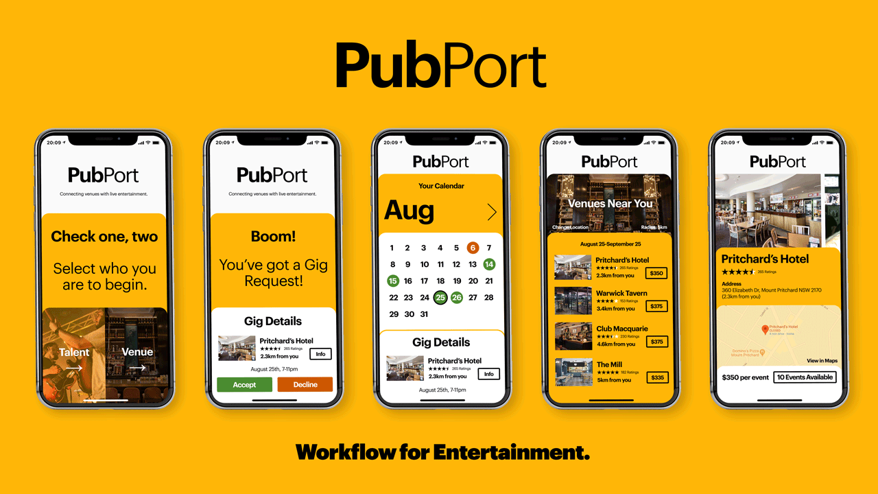 Pubport App Workflow for Entertainment